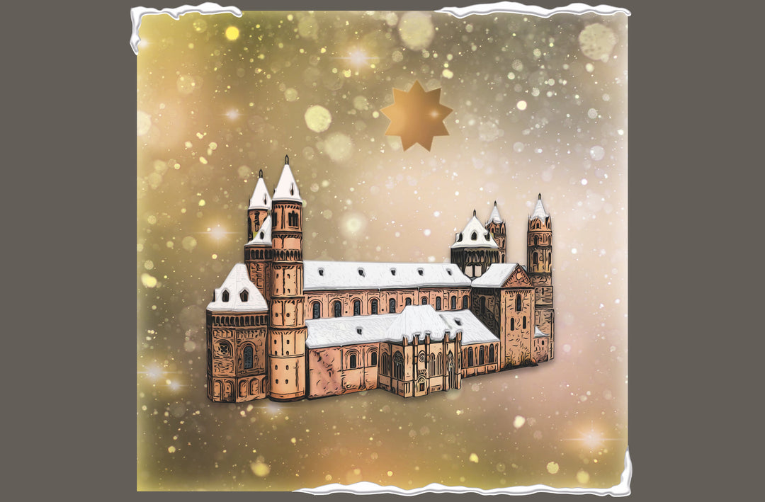 Motiv des Adventskalenders mit dem verschneiten Dom St. Peter zu Worms