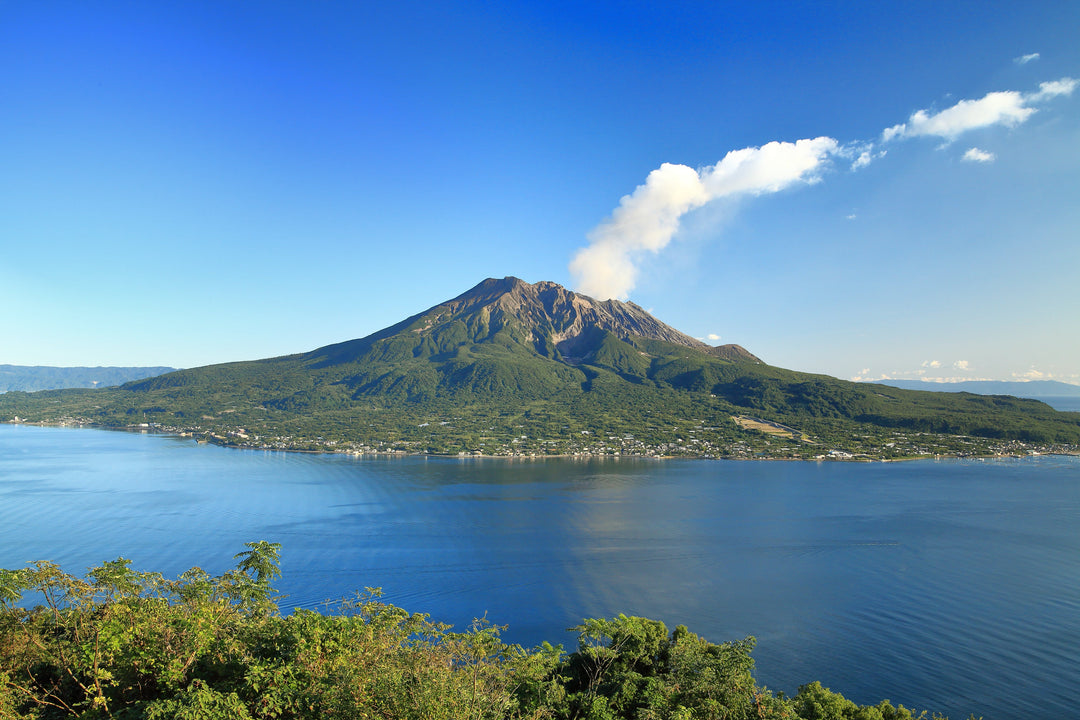 Blick auf Sakurajima vom Yoshino Park der Präfektur Kagoshima