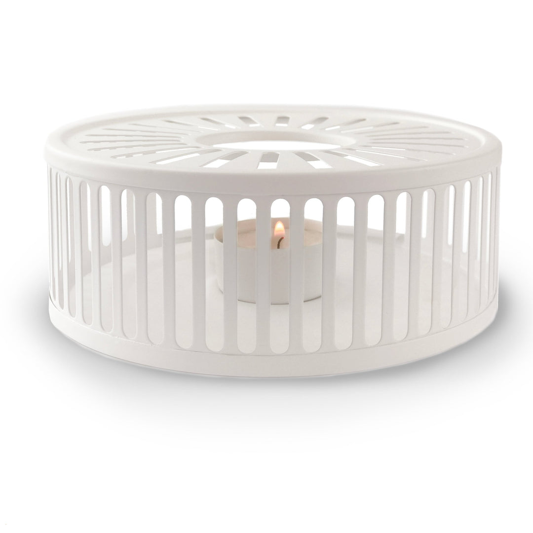 Design Edelstahl Stövchen "Stripes" mit Teelichthalter weiß