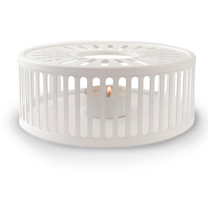 Design Edelstahl Stövchen "Stripes" mit Teelichthalter weiß