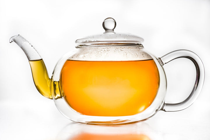 Doppelwandige Glas - Teekanne mit Edelstahlfilter "bauchig" 1,2 Liter