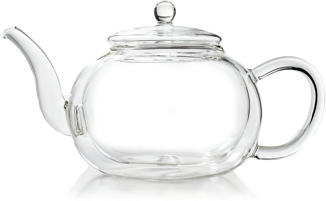 Doppelwandige Glas - Teekanne mit Edelstahlfilter "bauchig" 1,2 Liter