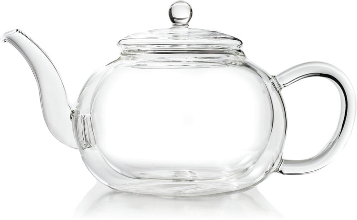 Doppelwandige Glas - Teekanne mit Edelstahlfilter "bauchig" 1,2 Liter