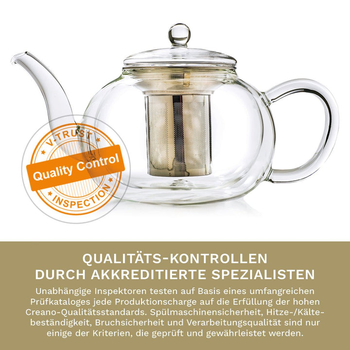 Doppelwandige Glas - Teekanne mit Edelstahlfilter "bauchig" 1,2 Liter