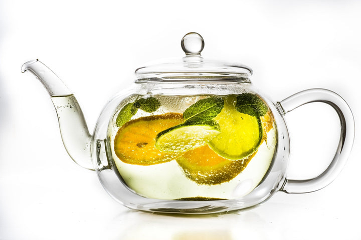 Doppelwandige Glas - Teekanne mit Edelstahlfilter "bauchig" 1,2 Liter