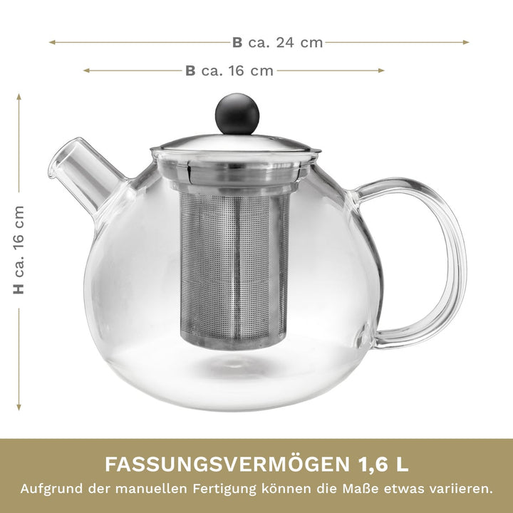 Glas - Teekanne “Shapes” mit Edelstahldeckel und Edelstahlsieb